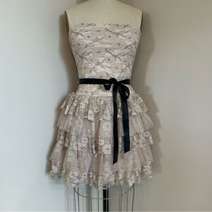 VTG Y2K Strapless Lace Tiered Dress Deb Blush Pink Balletcore Whimsygoth Sz M